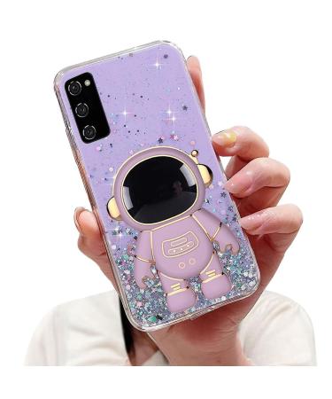 Tivenfezk Nadoli for Samsung Galaxy A71 astronaut Hidden Stand Shell caricature glitter stand soft silicone bling transparent protective cover samsung galaxy a71 purple