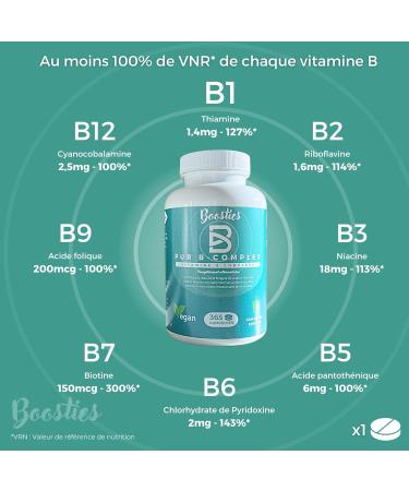 VITAMIN B COMPLEX extra strong with all vitamin B (B1 B2 B3 B5 B6 B8 (Biotin) B9 (Folic acid) and B12) 365 tablets anti-fatigue and stress vitality and immunity Vegan Boosties. - Buy Online on GoSupps.com