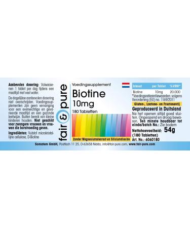 Fair & Pure - Biotin 10mg - Highly dosed - with 10000 mcg of Biotin per daily dose - Vegan - 180 tablets - Buy Online on GoSupps.com
