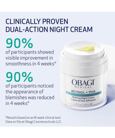 Obagi Medical Retinol + PHA Refining Night Cream - Clinically Proven Dual-Action Overnight Anti-Aging Face Cream for Smoother Renewed Skin & a More Even-Looking Complexion - 1.7 Oz - Buy Online on GoSupps.com