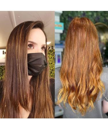 Gold Hair Tinsel Extensions - 250 Strands Holographic Sparkle Glitter for Women - Synthetic Straight Hair Decoration - 1200 Gold Strands - Buy Online on GoSupps.com
