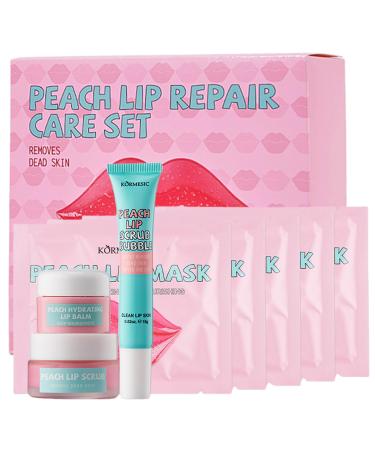 4 In 1 Peach Lip Care Kit With Lip Exfoliator Scrub And Moisturizer Peach Scrub Bubble Hydrating Lip Mask Lip Scrubs Gentle Exfoliating Instant Moisturizing Lip Balm Hydrating For Very Dry Lips