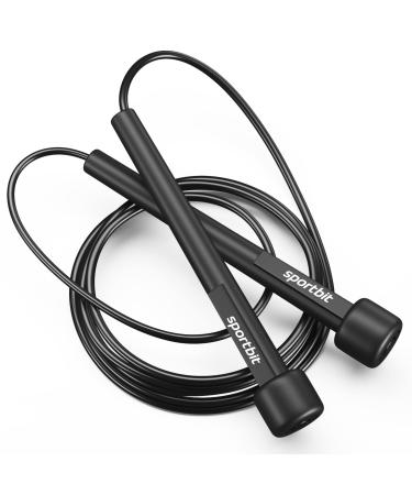 SPORTBIT Adjustable Jump Rope for Speed Skipping. Lightweight Jump Rope for Women, Men, and Kids. Skipping Rope for Fitness. Speed Jump Rope for Workout, Women Exercise. Black Plastic Handles