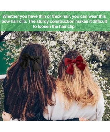 Hair Clip with Bow Bow Hair Women's Hair Bows French Large Bow Hair Clips Hair Clip for Girls Soft Silky Satin Hair Clip for Party Women (Black Red) - Buy Online on GoSupps.com