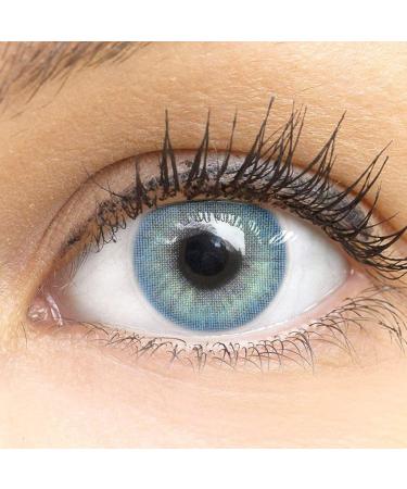 Glamlens Jasmine Light Blue Blue + Container |Very strongly covering natural blue contact lenses colored |Colored monthly lenses 1 pair (2 pieces) Dia 14.00 with strength -4.25 strength