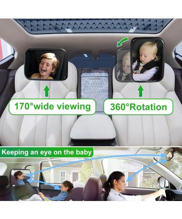 360 Rotatable Car Baby Mirror - Large Vision Back Seat Mirror with Metal Clip for Most Cars (25x16.5cm) - Buy Online on GoSupps.com