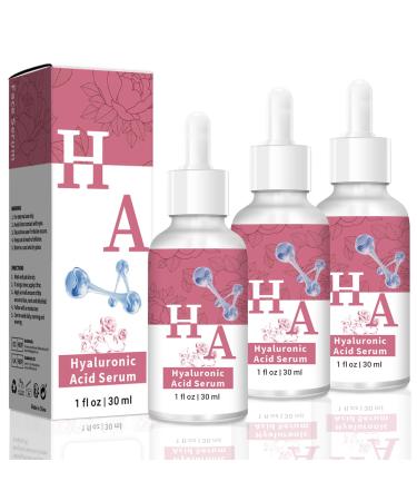 3 Pack Rose Hyaluronic Acid Serum for Face with Rosa Rugosa Flower Water Moisturize Smoothes Wrinkles (1fl.oz | 30ml)