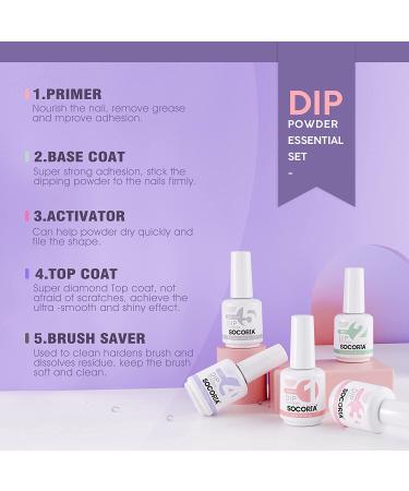 15ml SOCORIA Dip Powder Liquid Set - Base, Top Coat, Activator, Brushes - No Lamp Needed - 7pcs - Buy Online on GoSupps.com