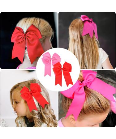6pc Red Bow Hair Clips with Silky Satin Tail - Perfect for Girls and Women, Ideal for Birthday Parties - Red+Pink - Buy Online on GoSupps.com