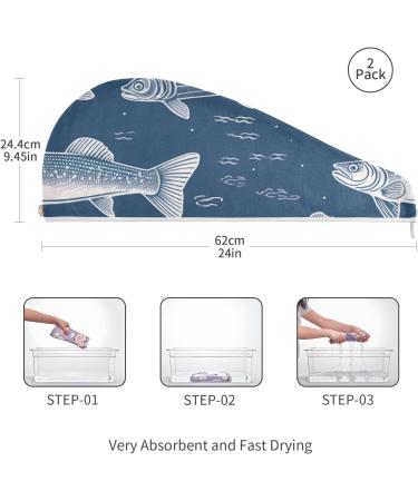 Fishes Undersea Hair Towel 2 Pack | Super Absorbent Quick Dry Hair Turbans for Women & Girls - Buy Online on GoSupps.com