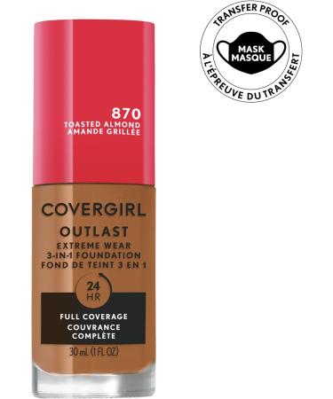 COVERGIRL - Outlast Extreme Wear 3-in-1 Full coverage liquid Foundation Toasted Almond - 870 30 Milliliters - Buy Online on GoSupps.com