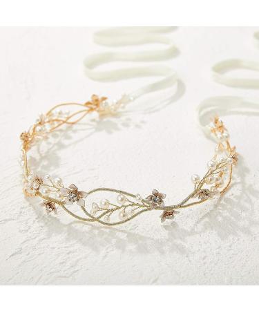 SWEETV Gold Bridal Headpiece | Pearl Wedding Headband with Flower Design - Buy Online on GoSupps.com