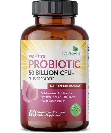 Futurebiotics Women's Probiotic 50 Billion CFU + Prebiotic with Cranberry & D-Mannose Digestion Immune and Urinary Tract Support Non-GMO 60 Vegetarian Capsules - Buy Online on GoSupps.com