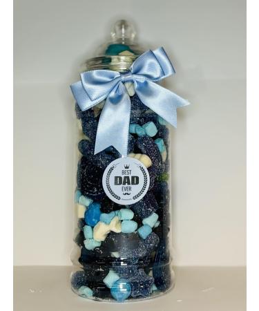 Best Dad Ever Filled Blue Pick N Mix Gummy Sweet Victorian Jar Gift Present 970ml