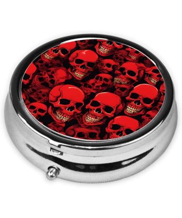 Red Skulls Printed Mini Round Pill Box - 3 Compartment Portable Organizer for Travel Home & Office Use - Buy Online on GoSupps.com