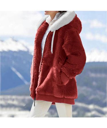 Ronony Women's Plush Jacket | Cozy Teddy Bear Fleece Coat for Teens | Zip-Up Winter Hoodie in Red - Buy Online on GoSupps.com