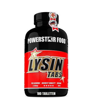 Powerstar Lysin Tabs highly dose |2 250 mg pure L-lysine per portion |German production |Vegan |For connective tissue & fat metabolism | 180 lysin tablets |1 can is enough for 2 months 1 piece (1 pack)