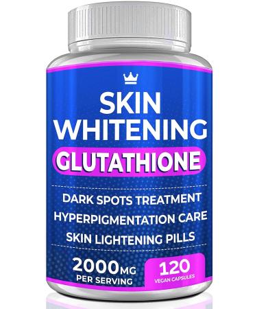 Glutathione Whitening Pills - 120 Capsules 2000mg Glutathione - Effective Skin Lightening Supplement - Dark Spots, Melasma & Acne Scar Remover, Hyperpigmentation Treatment - Anti-Aging Antioxidant - Buy Online on GoSupps.com