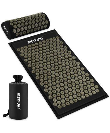 Acupressure massage mat and acupressure Pillow with Carry Bag Relaxation & Meditation - Acupressureatta with pillow acupressure set included Neck Pillow for Neck and Back Pain Black+Gold