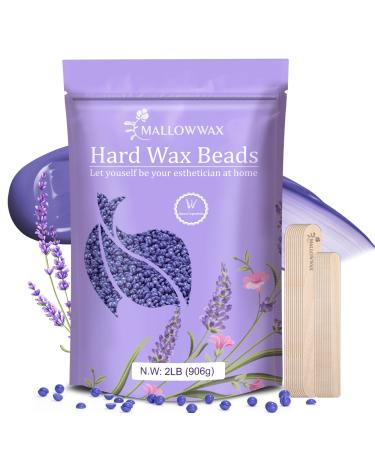 Hard Wax Beads for Hair Removal - Mallowwax Stripless Refillable 2LB Lavender Waxing Beads - Natural & Hypoallergenic Formula for Long-Lasting Smooth Skin - Ideal for At-Home Use and Sensitive Areas