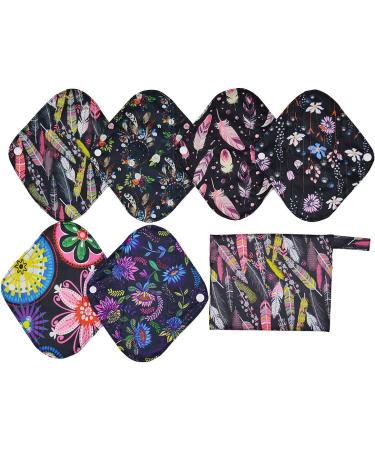 7pcs Set: Mini Wet Bag + 6pcs 8 Charcoal Bamboo Mama Cloth Menstrual Pads - Reusable Sanitary Pads - Buy Online on GoSupps.com