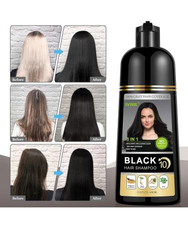 IVNIL Instant Black Hair Color Shampoo for Gray Hair 3-In-1 Semi-Permanent Dye - Herbal Ingredients, Ammonia-Free, Fast Acting 13.5 fl oz - Buy Online on GoSupps.com