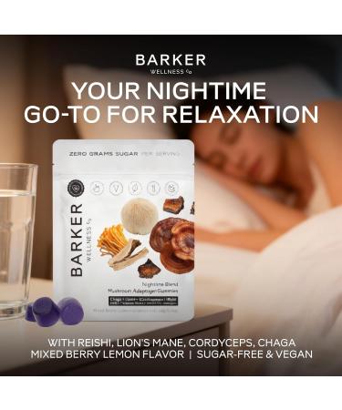 Barker Wellness Nighttime Vegan Sugar-Free Adaptogen Mushroom Gummies Reishi, Lion's Mane, Chaga, Cordyceps for Calm, Rest & Recovery Non-GMO Sleep Support & Relaxation Supplement, 60 Count Nighttime Gummies - Buy Online on GoSupps.com