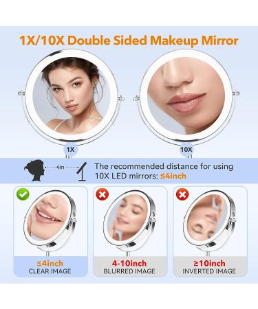 8-Inch Rechargeable LED Makeup Mirror with Lights - 1X/10X Magnification, 3 Color Modes, 360 Rotation - Buy Online on GoSupps.com