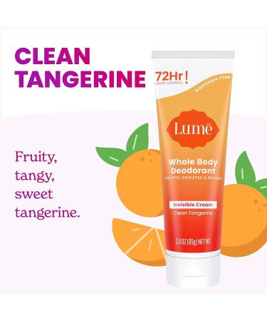 Lume Whole Body Deodorant Cream Tube - 72Hr Odor Control - Aluminum & Baking Soda Free - 3.0 oz (Clean Tangerine) - Buy Online on GoSupps.com