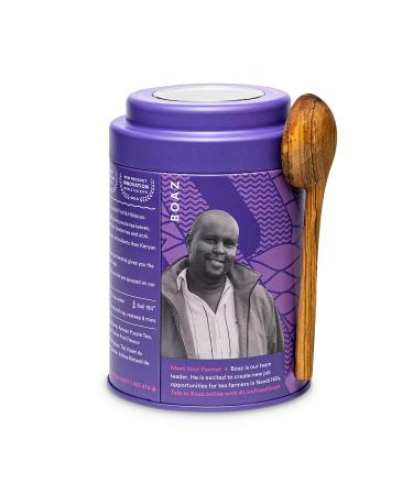 JusTea PURPLE RAIN | Loose Leaf Purple Tea | Tin with Hand Carved Tea Spoon | 40+ Cups (2.8oz) | Very Low Caffeine | Award-Winning | Fair Trade | Non-GMO Loose Leaf Tea Tin - Buy Online on GoSupps.com