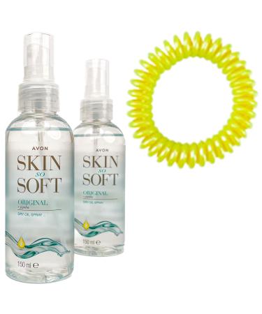 Skin So Soft Original Dry Oil Spray 150ml x 2 and Brighter Outside Citronella Insect Repellent Bracelet x 1 (Random Colour) Deet Free Alternative to Insect Mosquito & Midge Repellent