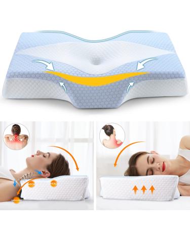Cooling Memory Foam Pillow for Neck and Should Pain Relief, Neck Pillows for Sleeping, Orthopedic Cervical Pillow for Side, Back, Stomach Sleepers with Washable Cover -Standard Size [US Patent Design] 1-25''x16''x(4.2''-5.…