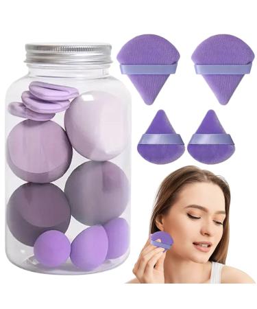 12 Make Up Sponges Blending Makeup Sponge Set - Latex-Free Beauty Sponge Wet & Dry Use Powder Puff Soft And Elastic Powder Puff For Women Girlfriend Mother Wife Purple