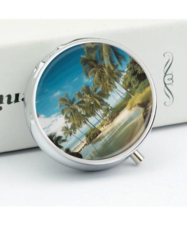 Round Tropical Coconut Trees Pill Box | 3 Compartment Metal Organizer | Decorative Portable Pocket Pill Case - Style 23 - Buy Online on GoSupps.com
