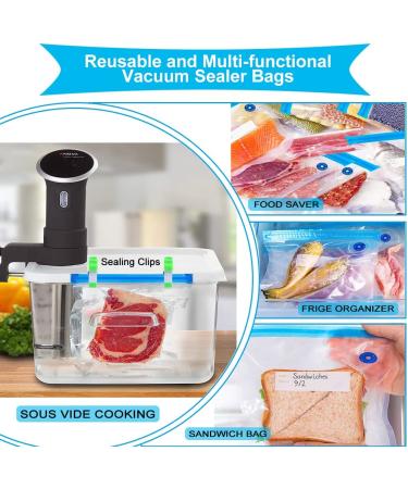 Sous Vide Bags 42 PCS Electric Vacuum Sealer Set | Reusable Vacuum Sealer & Food Storage Bags for Anova Joule Cookers | Includes 30 Reusable Sealer Bags, 5 Clips, 5 Sealing Clips | Rechargeable Vacuum Sealer System - Buy Online on GoSupps.com