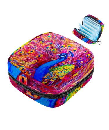 Colorful peacock ladies-napkin storage bag portable period bag for women teenagers girls menstrual cup breastfeeding pillow holder