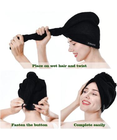 Cogana 3 Pack Microfiber Hair Towels - Hair Towel Wrap for Women - Hair Drying Towel with Button - Hair Wrap Towel for Curly Hair - Hair Turban for Wet Hair (Black, 10Wx28L) - Set of 3 - Buy Online on GoSupps.com