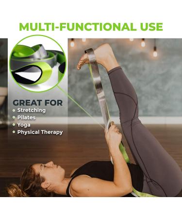 Gradient Fitness 12 Loop Stretching Strap | 8ft Multi-Loop Yoga Strap with Neoprene Handles for Physical Therapy & Leg Stretches - Green/Grey - Buy Online on GoSupps.com