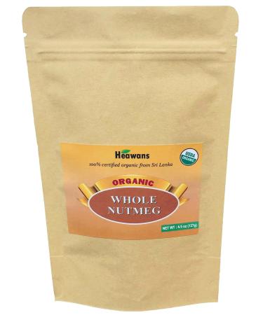 Heawans Organic Whole Nutmeg 4.5 oz, Premium Grade, Packed in a stand up resealable pouch. 4.5 Ounce (Pack of 1)