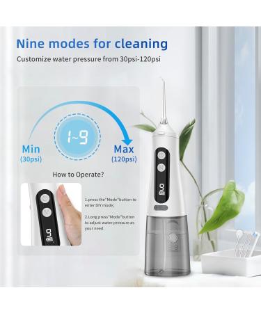 Premium Water Flosser with 350ml Tank & 4 Nozzles - 9 Modes Dental Tools for Plaque & Tartar Removal | Rechargeable Slate Flosser for Home & Travel - M131 White - Buy Online on GoSupps.com