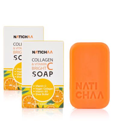 NATICHAA Collagen & Vitamin C Brightening Soap, Dark Spots on Face & Body for Moisturizing with Shea Butter, Niacinamide, Vegan, Paraben & SLS Free, 3.52 oz (2 Bars)