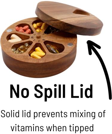 Wooden Daily & Weekly Pill Organizer Travel Case for Vitamins & Medications | Improved Design with Days & Solid Dark Wood Lid - Buy Online on GoSupps.com