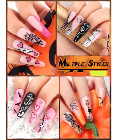 96PCS Halloween Press on Nails - Lorvain Spider Webs Fake Nails with Glue Tabs for DIY Nail Art - Perfect for Women - Buy Online on GoSupps.com