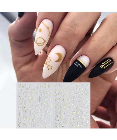 8 Sheets Metallic 3D Nail Art Stickers - Stars, Moon, Planets, Self-Adhesive Decals for DIY Manicure - Buy Online on GoSupps.com