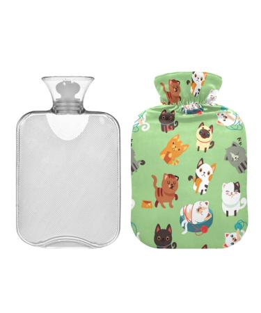Hot Water Bottle 2L with Cover Cat Pattern Hot Water Bag for Pain Relief Hand Feet Warmer Winter