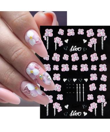 6 Sheets White Flower Nail Art Stickers 5D Nail Art Decals Acrylic Nail Art Supplies Embossed Engraved White Floral Design for Women Girl Nail Art DIY Decorations Accessories 5d Flowers-2