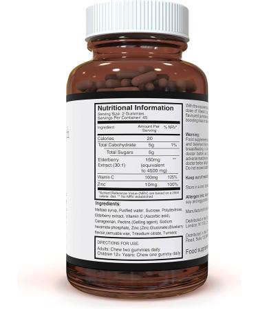 Triple Strength Immune Support - Elderberry Gummies with Vitamin C & Zinc | 90 Gummies - Buy Online on GoSupps.com