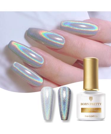 Born Pretty Holographic Gel Polish Set Silver Glitter Gel Nail Polish Disco DJ Gel Nail Polish Shiny Nail Gel Nail Art Manicure Varnish 7ML 1Bottle
