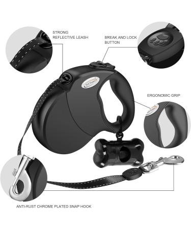Dog Lead Retractable 5M Extendable Dog/Pet Leads/Leash with Waste Bag Dispenser and Poop Bags Extendable Tape Lead Belt for Dogs Pets Puppy up to 50KG/5m (110 lbs/16ft) 50kg-with waste bag Dispenser - Buy Online on GoSupps.com