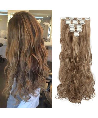 Ash&Dark Blond Hair Extensions Clip in Long Curly Ombre Extension Hairpiece 24inch Full Head 8 Pieces 18 Clips 24 Inch Curly #Ash&Dark Blond